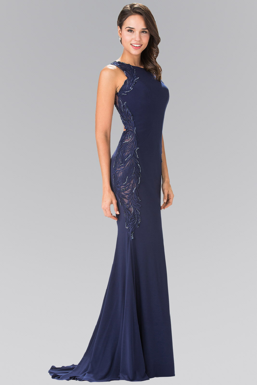 Open-Back Jersey Long Dress Accented with Side Embroidery is a women's dress selected for daily outfits, summer plans, brunch, travel, casual events, and wardrobe refreshes. Design details include Jersey fabric; Boat-Neck Sleeve: Sleeveless Back: Cut-Out-Back, Sheer Embellishment: Embroidery, Sequin Silhouette: Mermaid neckline/strap detail. It helps customers compare style, fit, fabric, occasion, season, and available variant options before purchase.