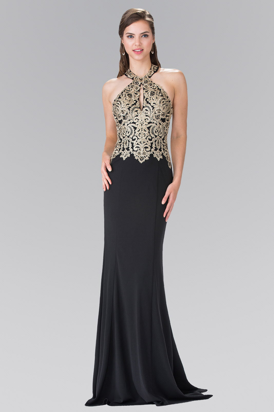 Nightgown | Embroidered Neck Halter Jersey Long Dress with Open