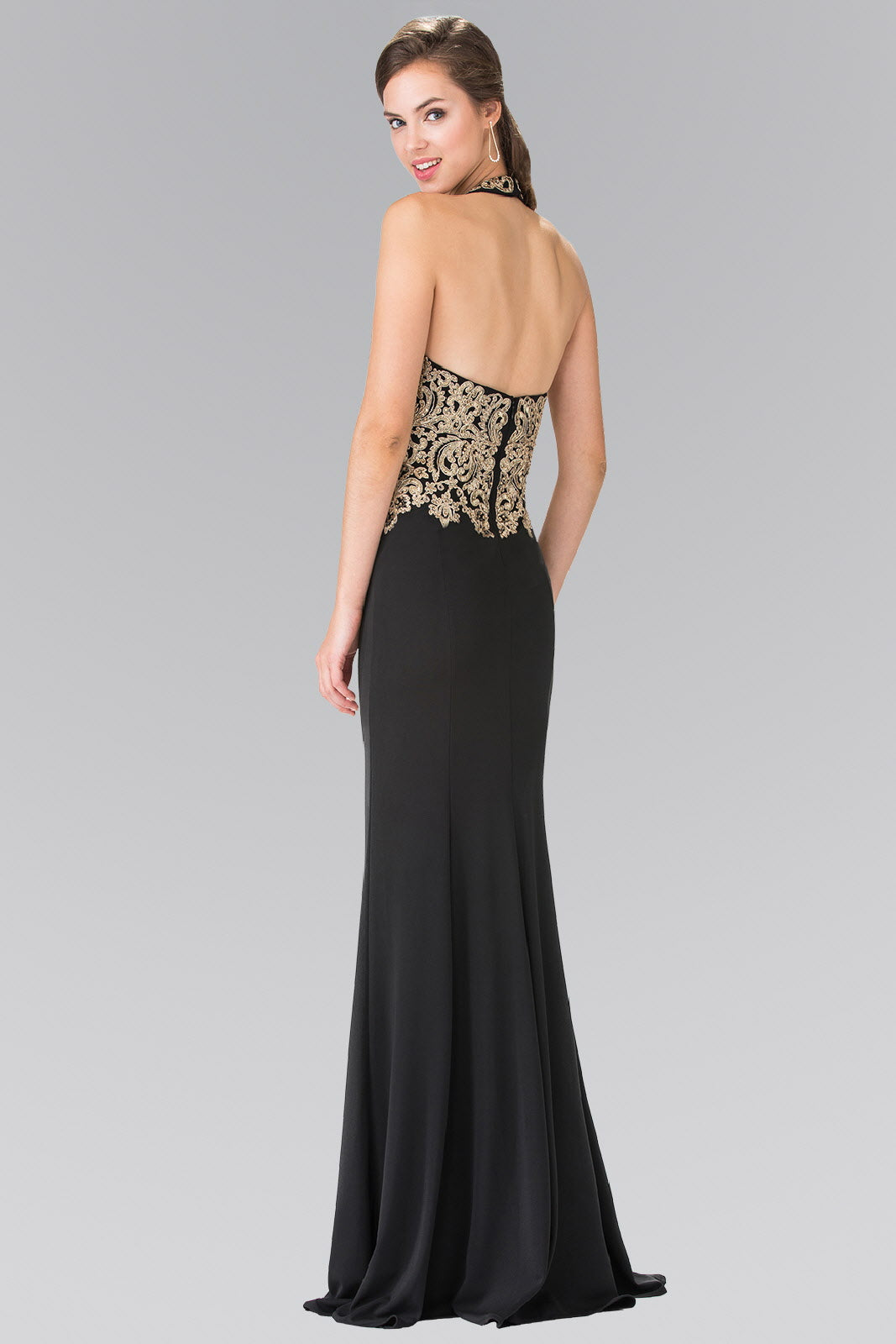 Nightgown | Embroidered Neck Halter Jersey Long Dress with Open