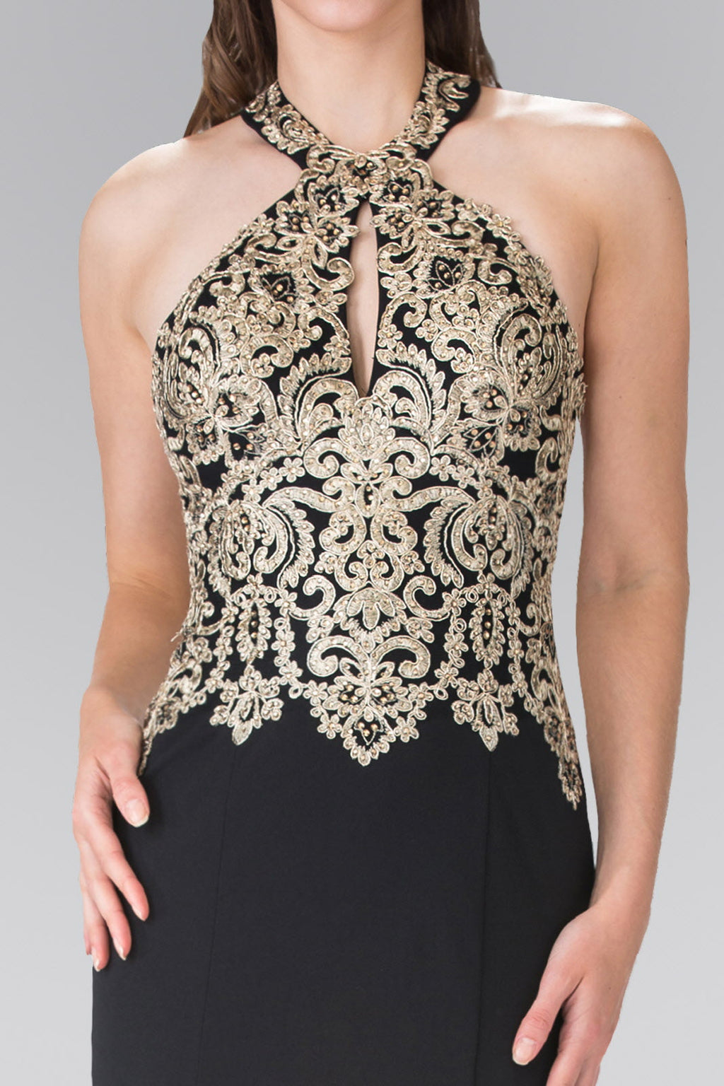 Nightgown | Embroidered Neck Halter Jersey Long Dress with Open