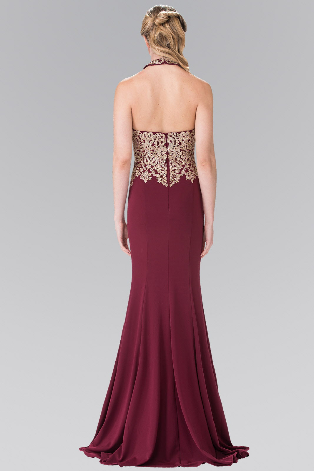 Nightgown | Embroidered Neck Halter Jersey Long Dress with Open