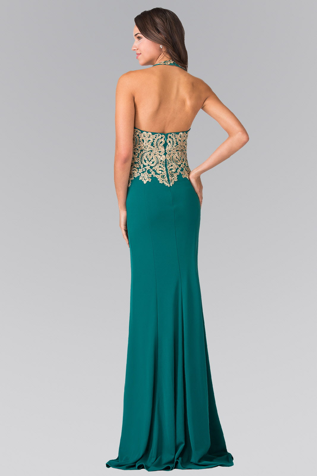Nightgown | Embroidered Neck Halter Jersey Long Dress with Open