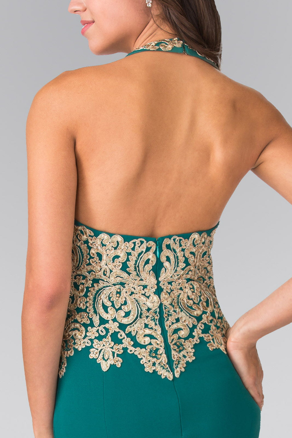 Nightgown | Embroidered Neck Halter Jersey Long Dress with Open