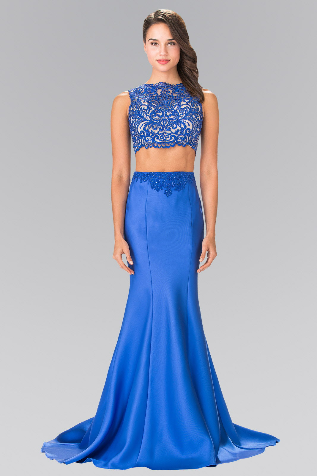 Two-Piece Prom Dress with Lace Top and Satin Skirt is a women's dress selected for daily outfits, summer plans, brunch, travel, casual events, and wardrobe refreshes. Design details include Lace, Satin fabric; High Neck Sleeve: Sleeveless Back: Sheer, Zipper Embellishment: Beads Silhouette: Two-Piece neckline/strap detail. It helps customers compare style, fit, fabric, occasion, season, and available variant options before purchase.