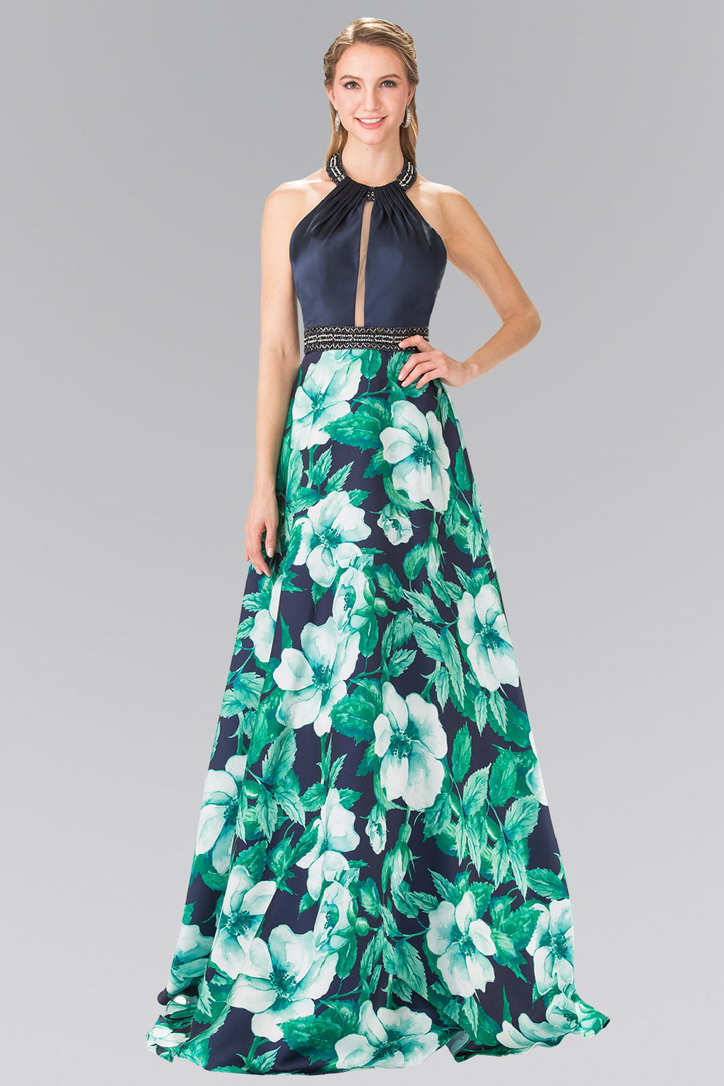 Flower Print Halter-Neck Mikado Long Dress is a women's dress selected for daily outfits, summer plans, brunch, travel, casual events, and wardrobe refreshes. Design details include Mikado fabric; Halter Sleeve: Sleeveless Back: Open, Zipper Embellishment: Beads, Jewel Silhouette: A-Line neckline/strap detail. It helps customers compare style, fit, fabric, occasion, season, and available variant options before purchase.