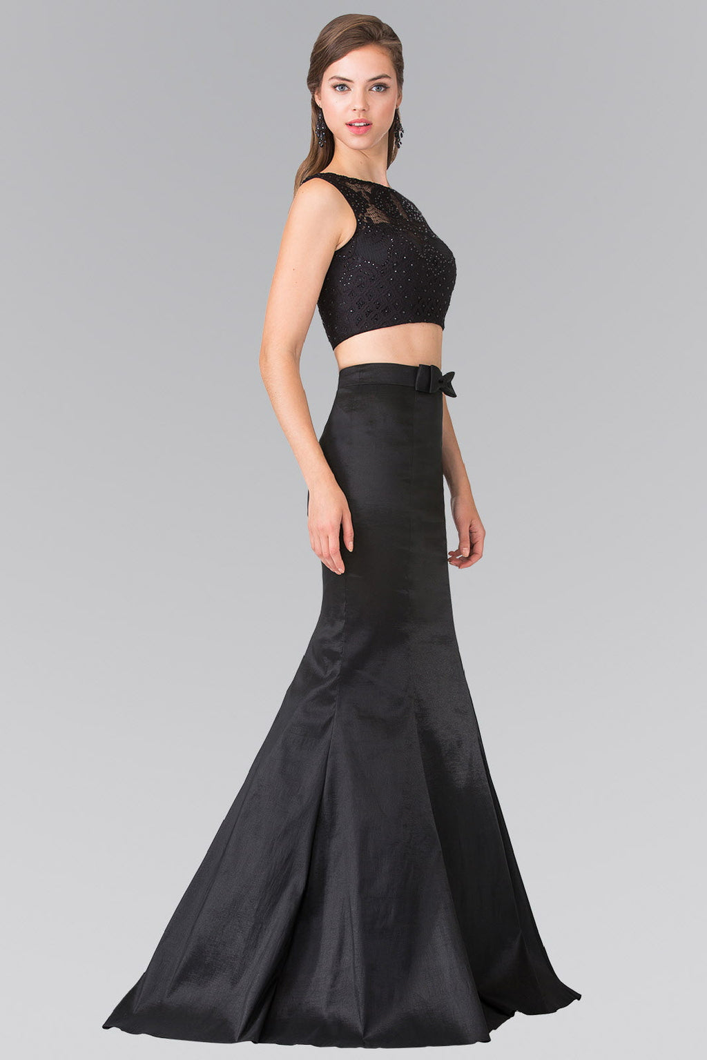 Nightgown | Two Piece Taffeta Long Dress Accented with Ribbon