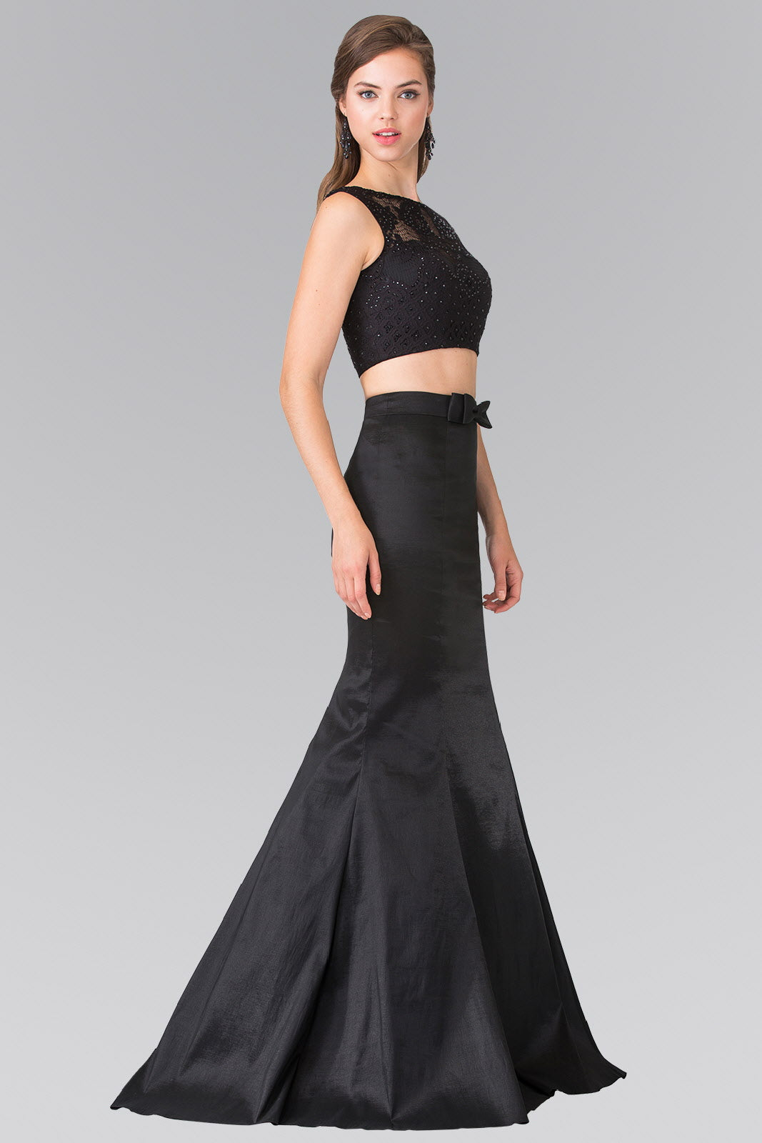 Nightgown | Two Piece Taffeta Long Dress Accented with Ribbon