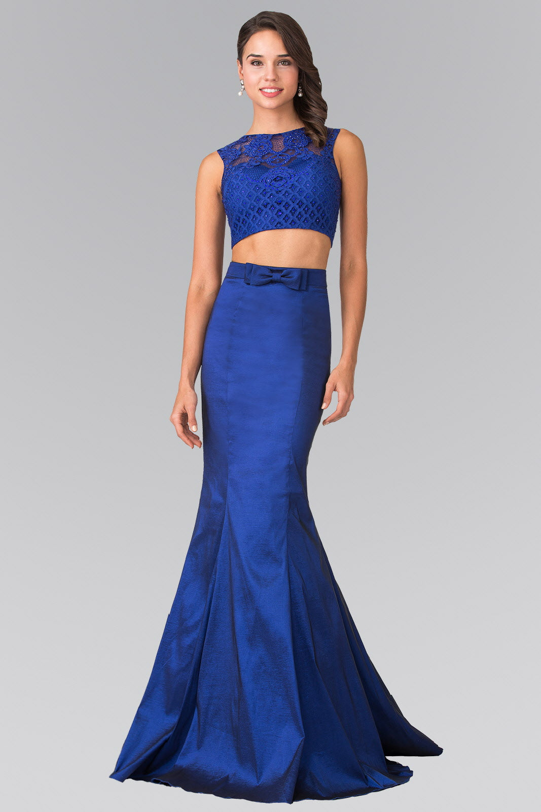 Nightgown | Two Piece Taffeta Long Dress Accented with Ribbon
