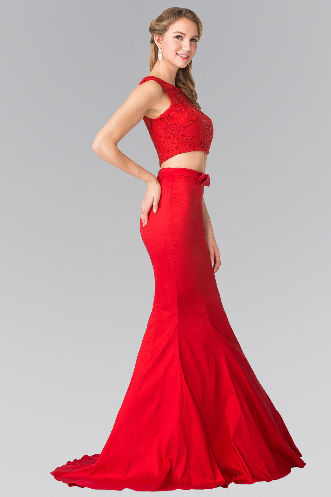 Nightgown | Two Piece Taffeta Long Dress Accented with Ribbon