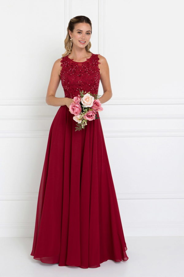 Nightgown | Jewel Embellished Lace Top Chiffon Long Dress