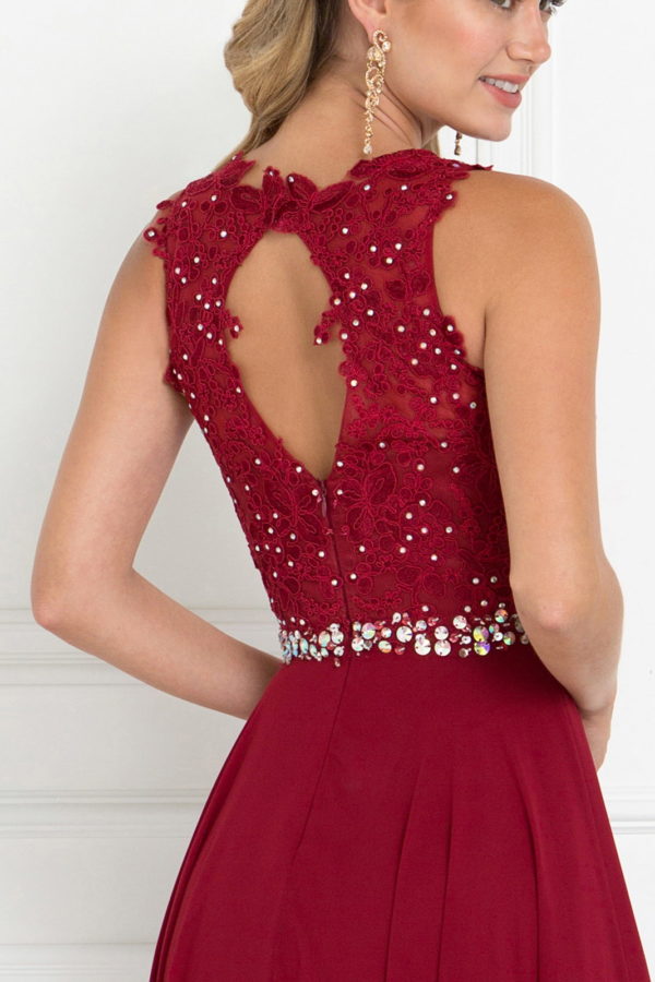 Nightgown | Jewel Embellished Lace Top Chiffon Long Dress