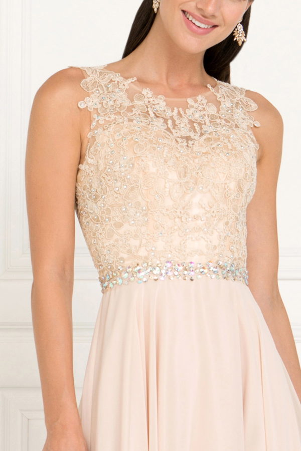 Nightgown | Jewel Embellished Lace Top Chiffon Long Dress