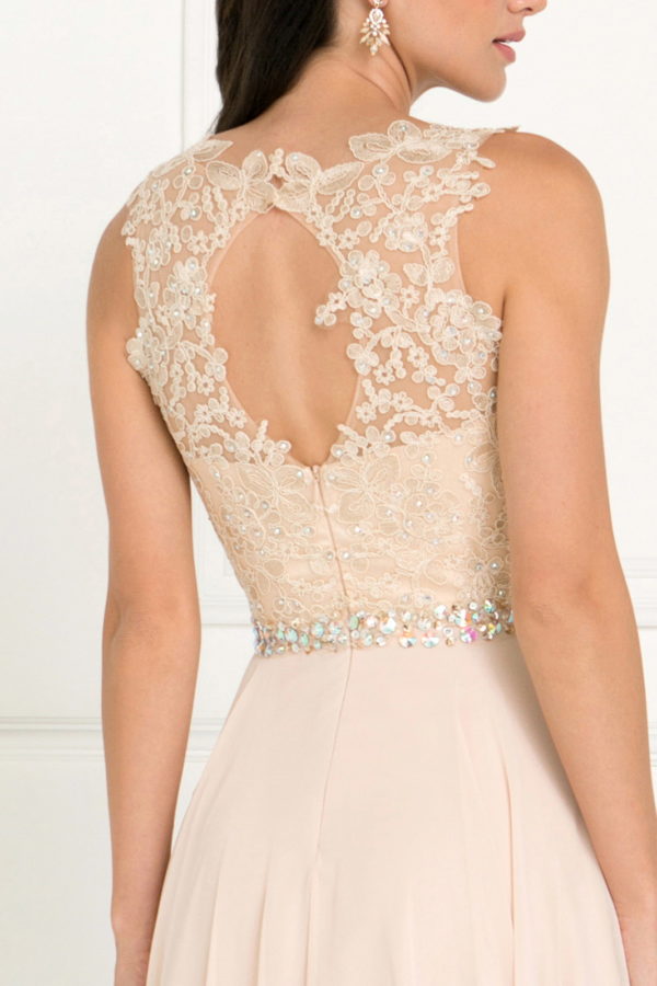 Nightgown | Jewel Embellished Lace Top Chiffon Long Dress