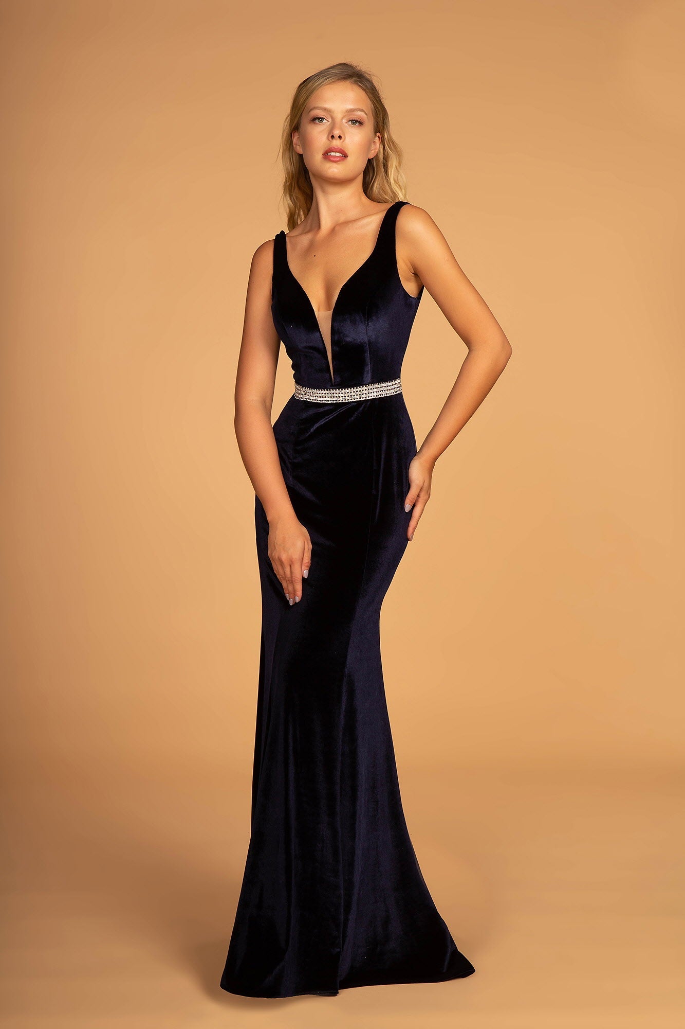 Jewel Accented Waist Line V-Neck Velvet Dress w/ U-Back is a women's dress selected for daily outfits, summer plans, brunch, travel, casual events, and wardrobe refreshes. Design details include Velvet fabric; Illusion V-Neck Sleeve: Sleeveless Back: Open, U-Back, Zipper Embellishment: Jewel Silhouette: Mermaid neckline/strap detail. It helps customers compare style, fit, fabric, occasion, season, and available variant options before purchase.