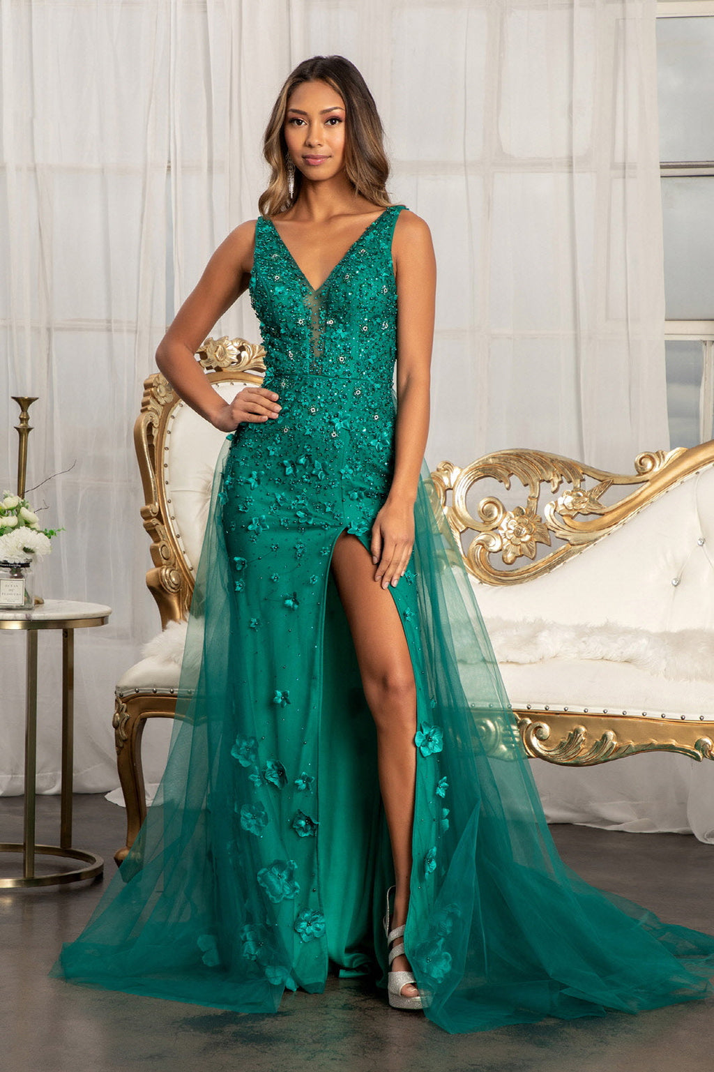 Nightgown | Rhinestone Embellished Mesh Mermaid Dress W