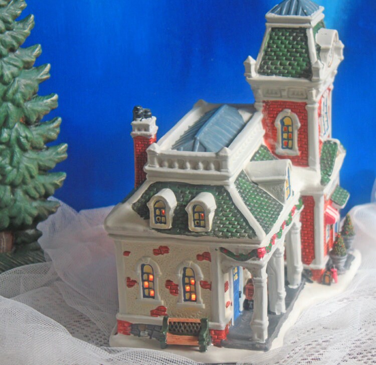Holiday Village Accessory | Victorian Train Station. Illuminated Christmas Village House. Potterville
