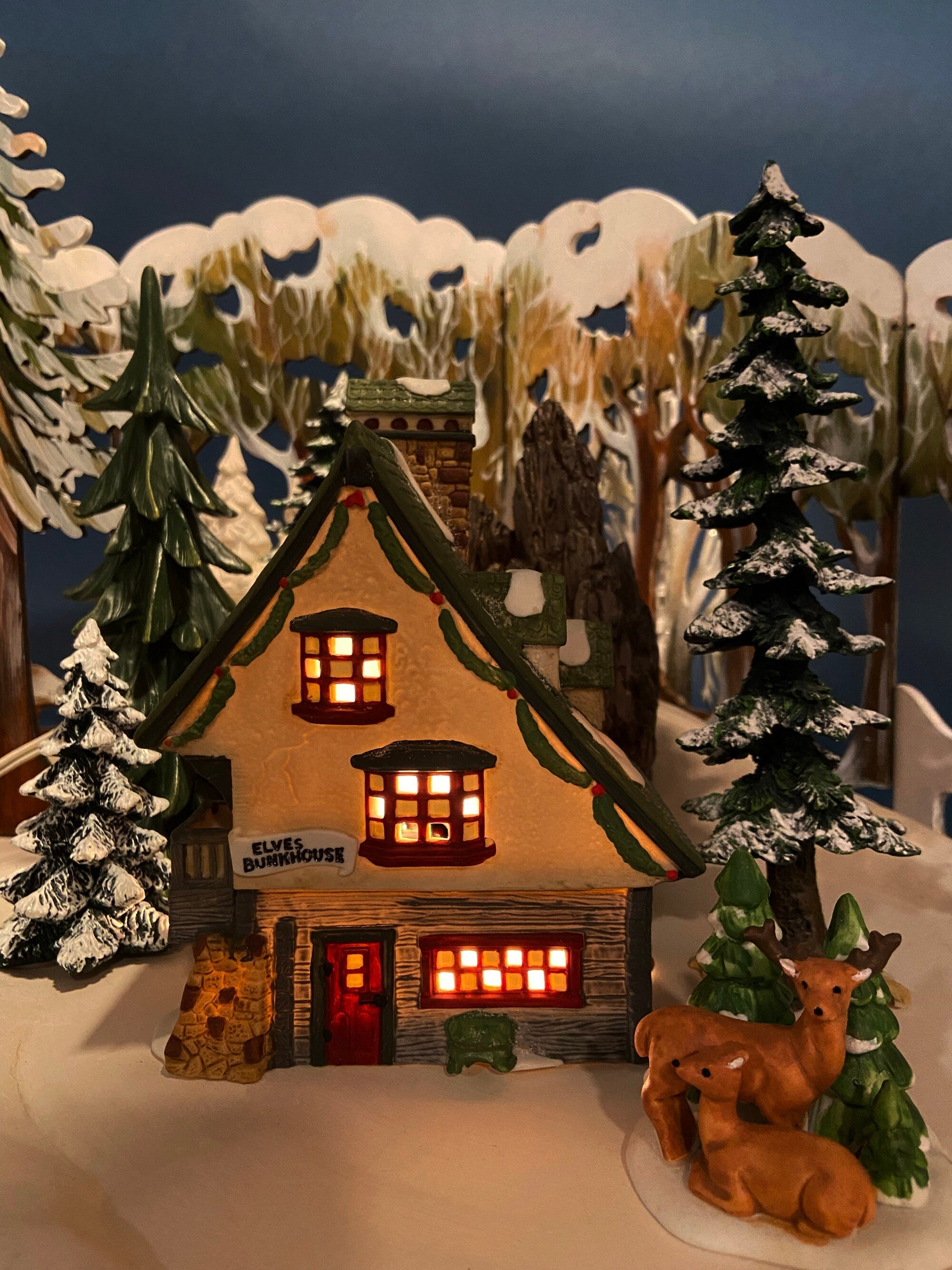 Holiday Village Accessory | Dept. 56. Elves Bunkhouse. Illuminated Christmas Village Porcelain