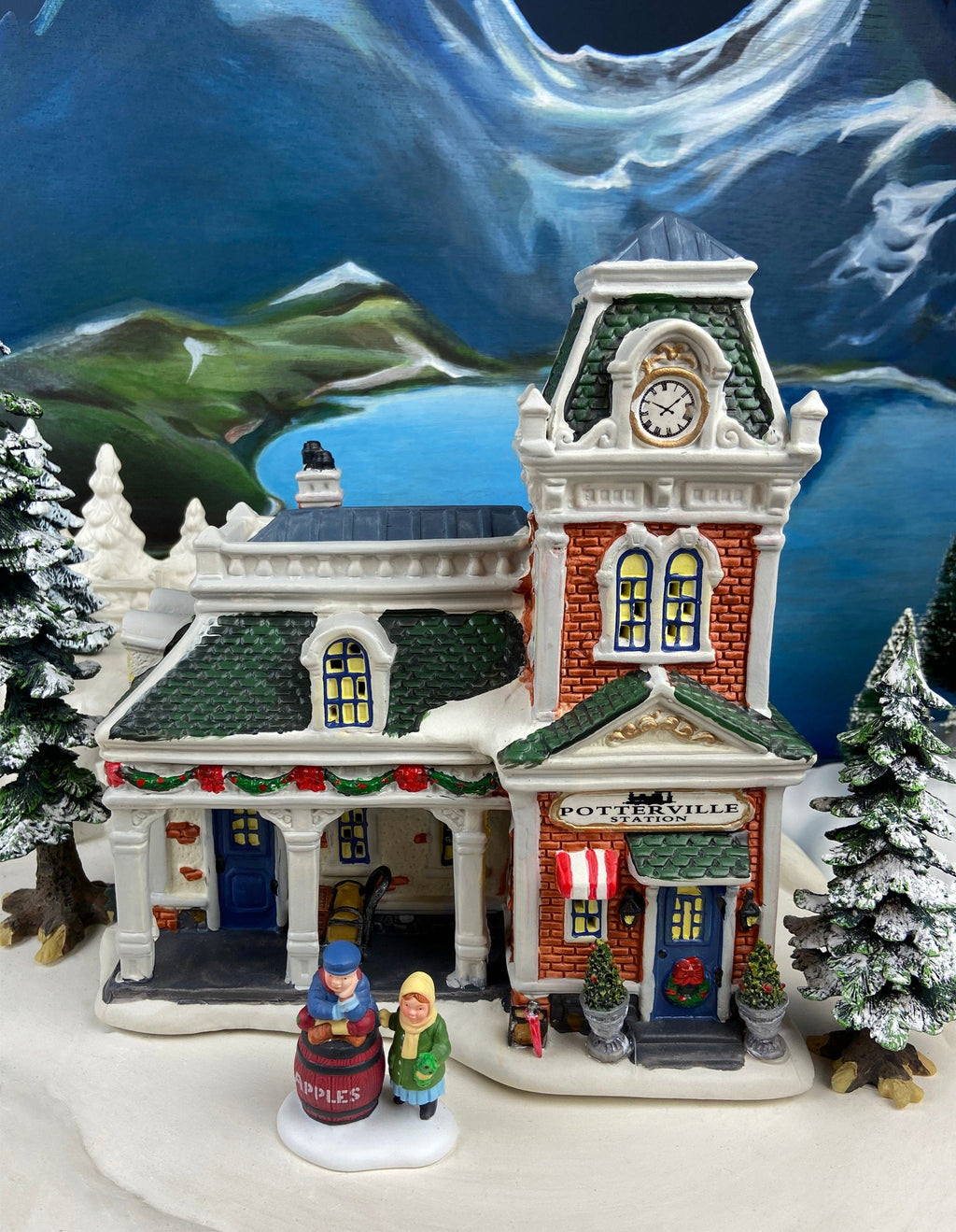 Holiday Village Accessory | Victorian Train Station. Illuminated Christmas Village House. Potterville