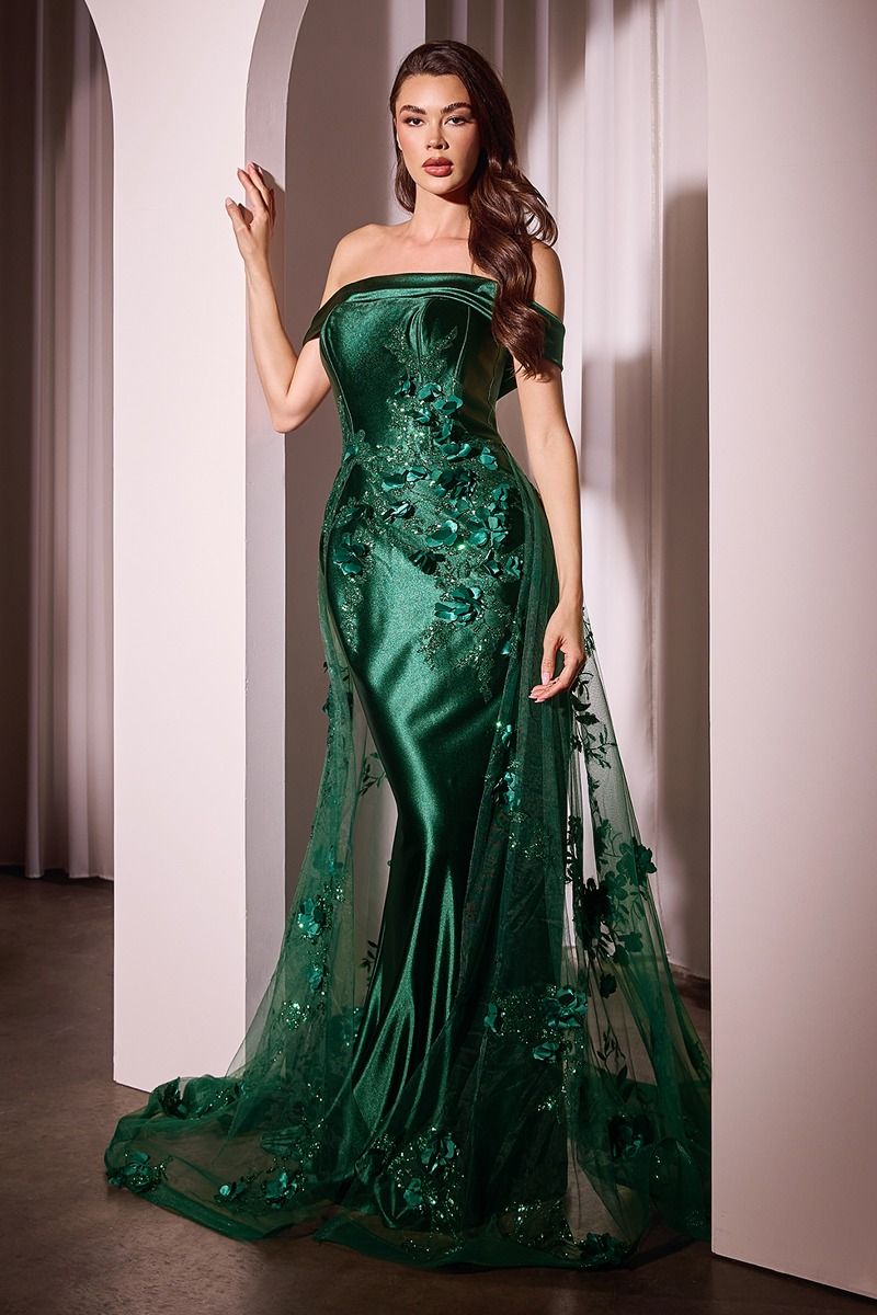 Nightgown | Embellished Satin Fitted Gown with Tulle Overskirt