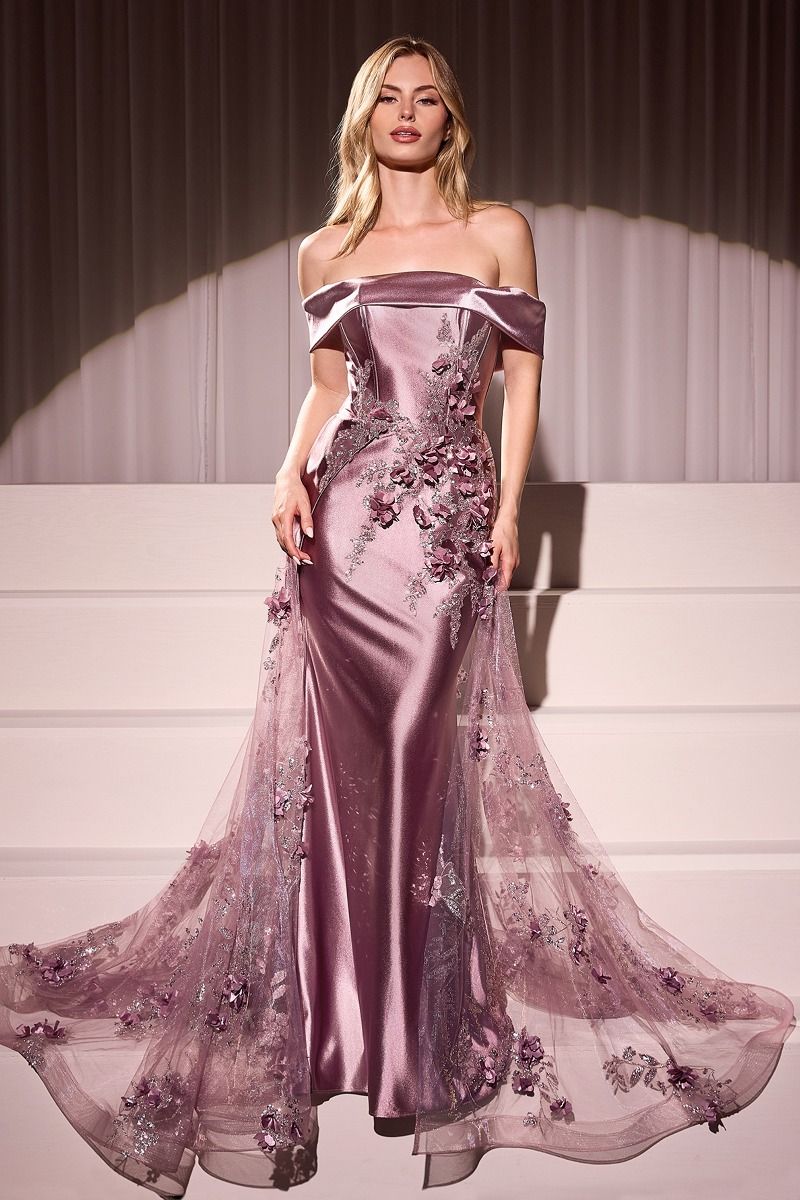 Nightgown | Embellished Satin Fitted Gown with Tulle Overskirt