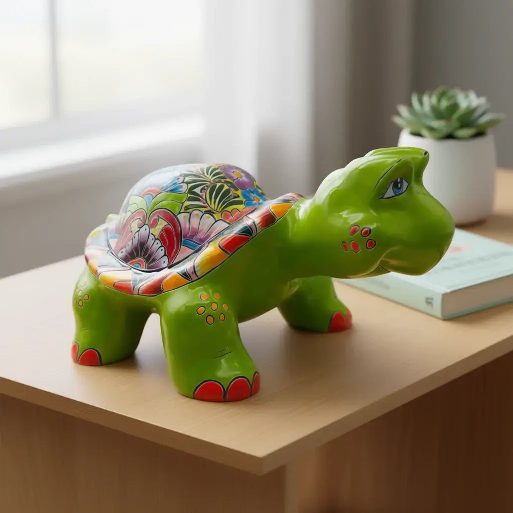 Large Talavera Turtle Statue | Hand-Painted Mexican Ceramic is a hand-painted ceramic figurine chosen for home decor, collector displays, shelves, desks, mantels, and giftable accent pieces. The listing focuses on decor use, ceramic style, display value, and product details.