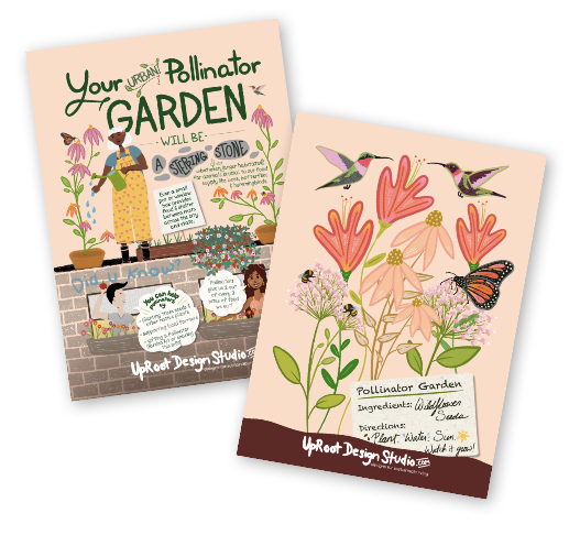 Kit de saludos para jardín "Deja que tu espíritu florezca" con paquete de semillas "Cultiva un futuro más brillante", hojas informativas y tarjeta de felicitación (Celebra los polinizadores)