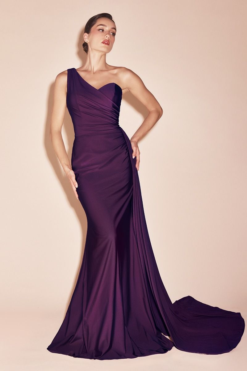 Dress | Ladivine Pt004c Long Chic One Shoulder Stretch Satin