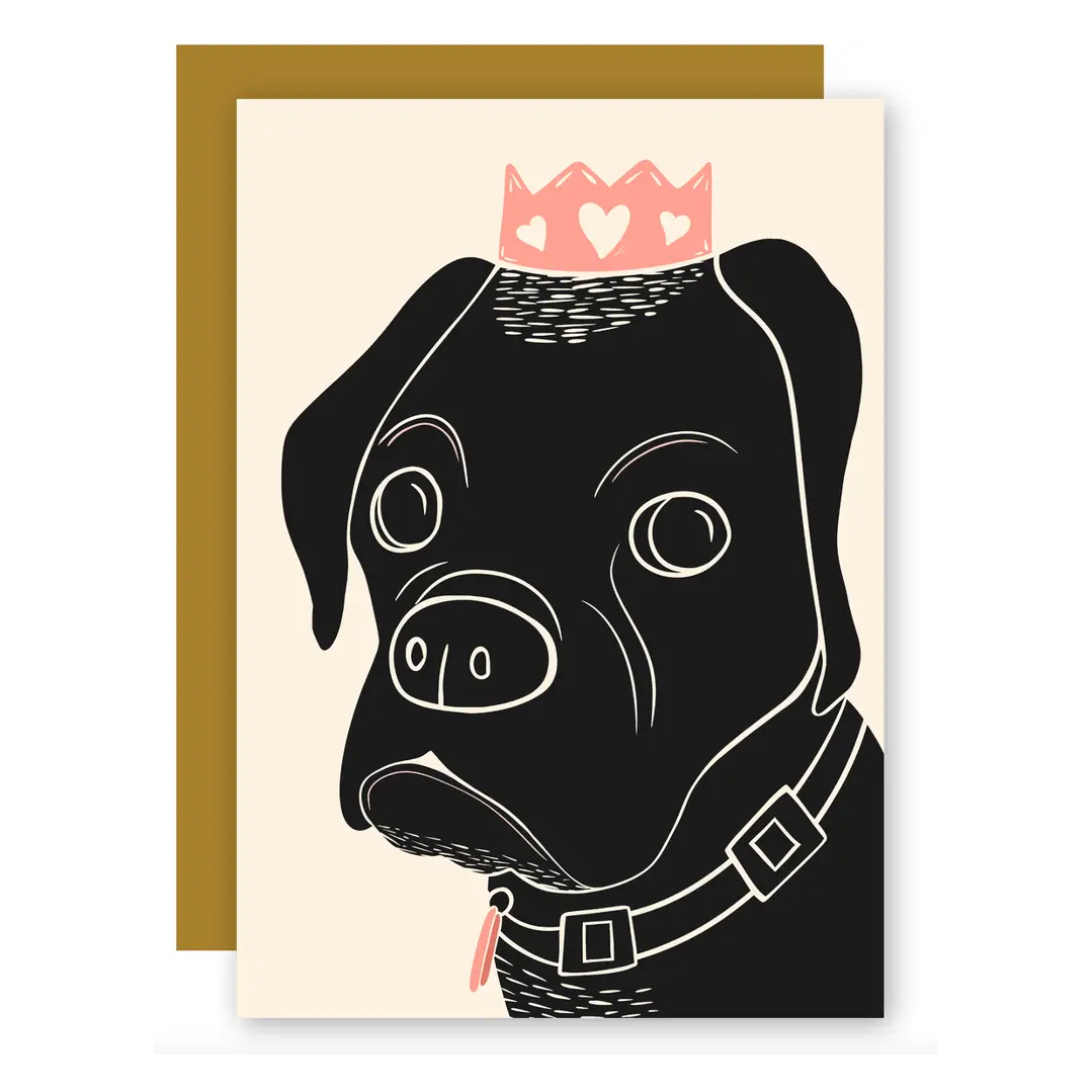 Carlino Reina Maud - Tarjeta de felicitación con humor para amantes de las mascotas + Sobre a juego (Uso diario)
