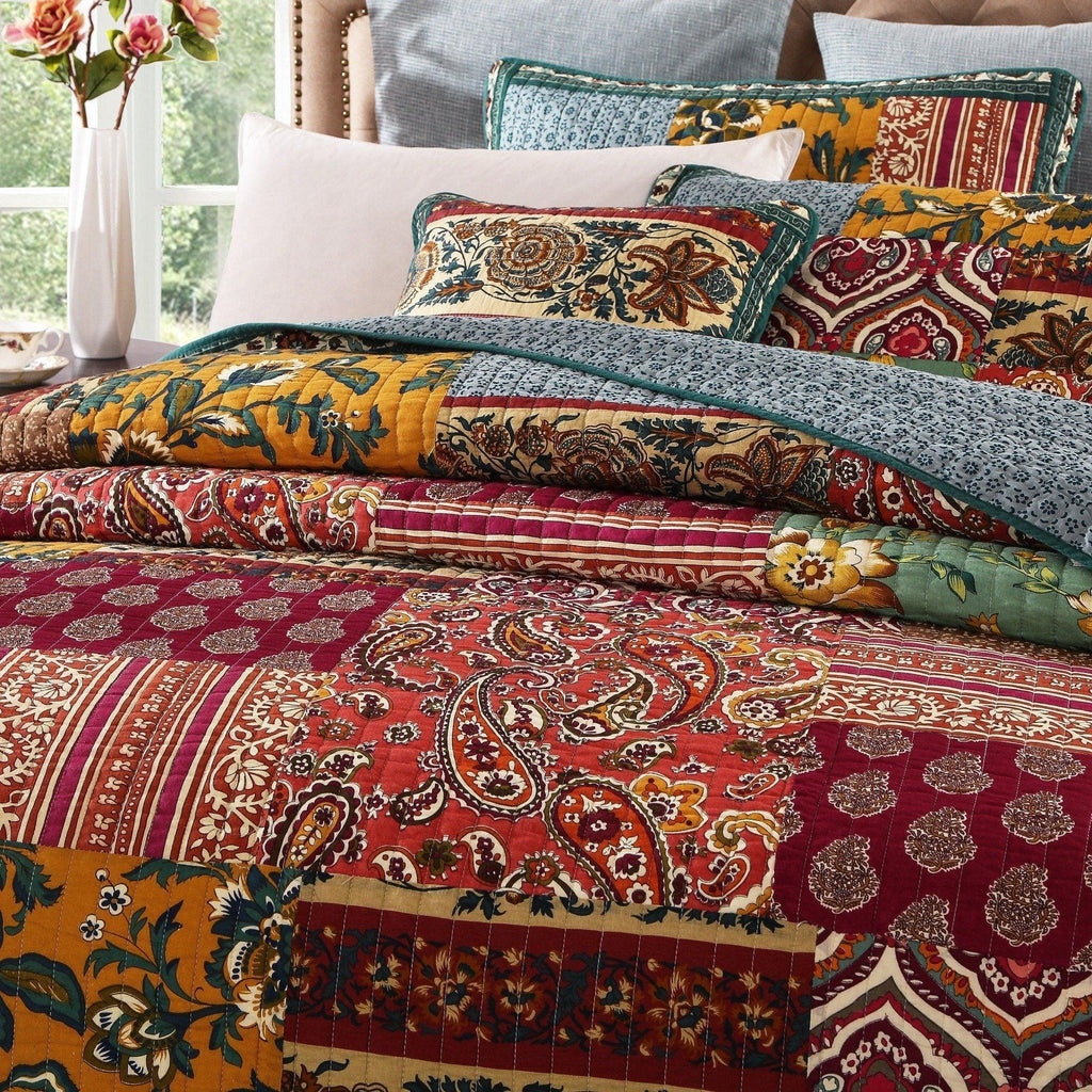 Juego de colcha de algodón con retazos florales bohemios Dark Elegance de DaDa Bedding (JHW-550)