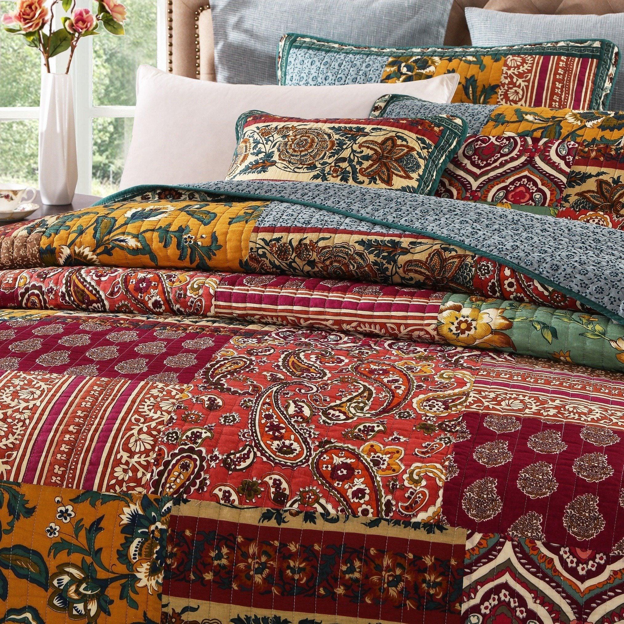 Juego de colcha de algodón con retazos florales bohemios Dark Elegance de DaDa Bedding (JHW-550)