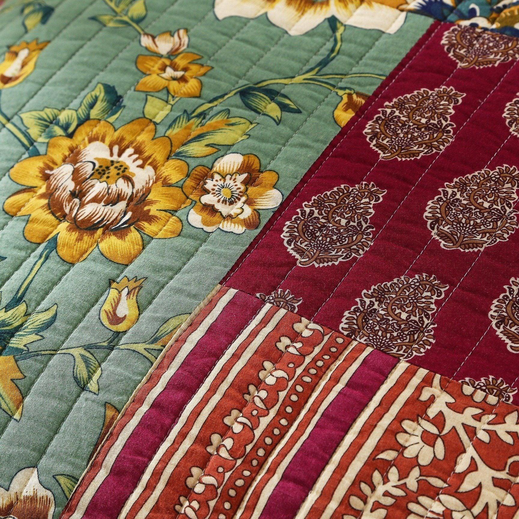 Juego de colcha de algodón con retazos florales bohemios Dark Elegance de DaDa Bedding (JHW-550)