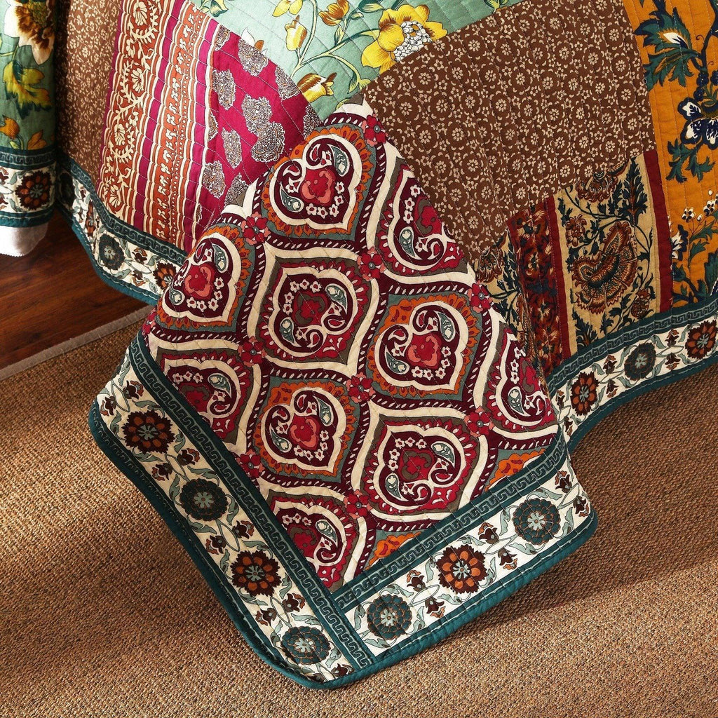 Juego de colcha de algodón con retazos florales bohemios Dark Elegance de DaDa Bedding (JHW-550)