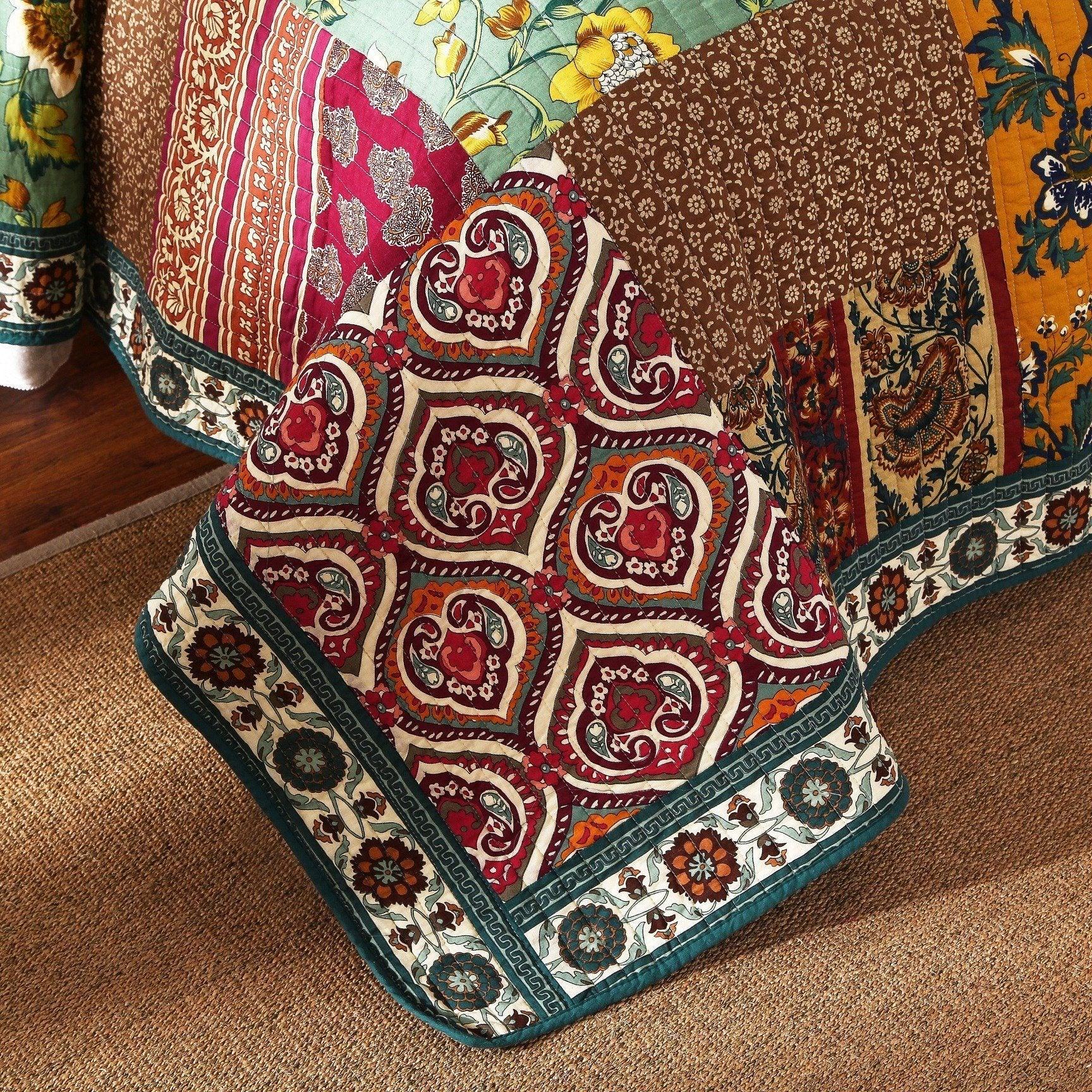 Juego de colcha de algodón con retazos florales bohemios Dark Elegance de DaDa Bedding (JHW-550)