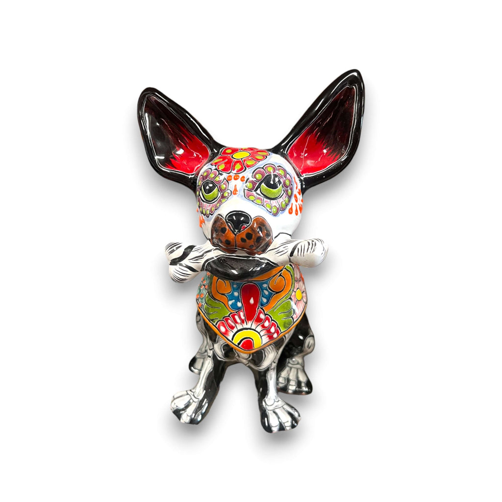 Talavera Figurine | Talavera Chihuahua Holding Bone
