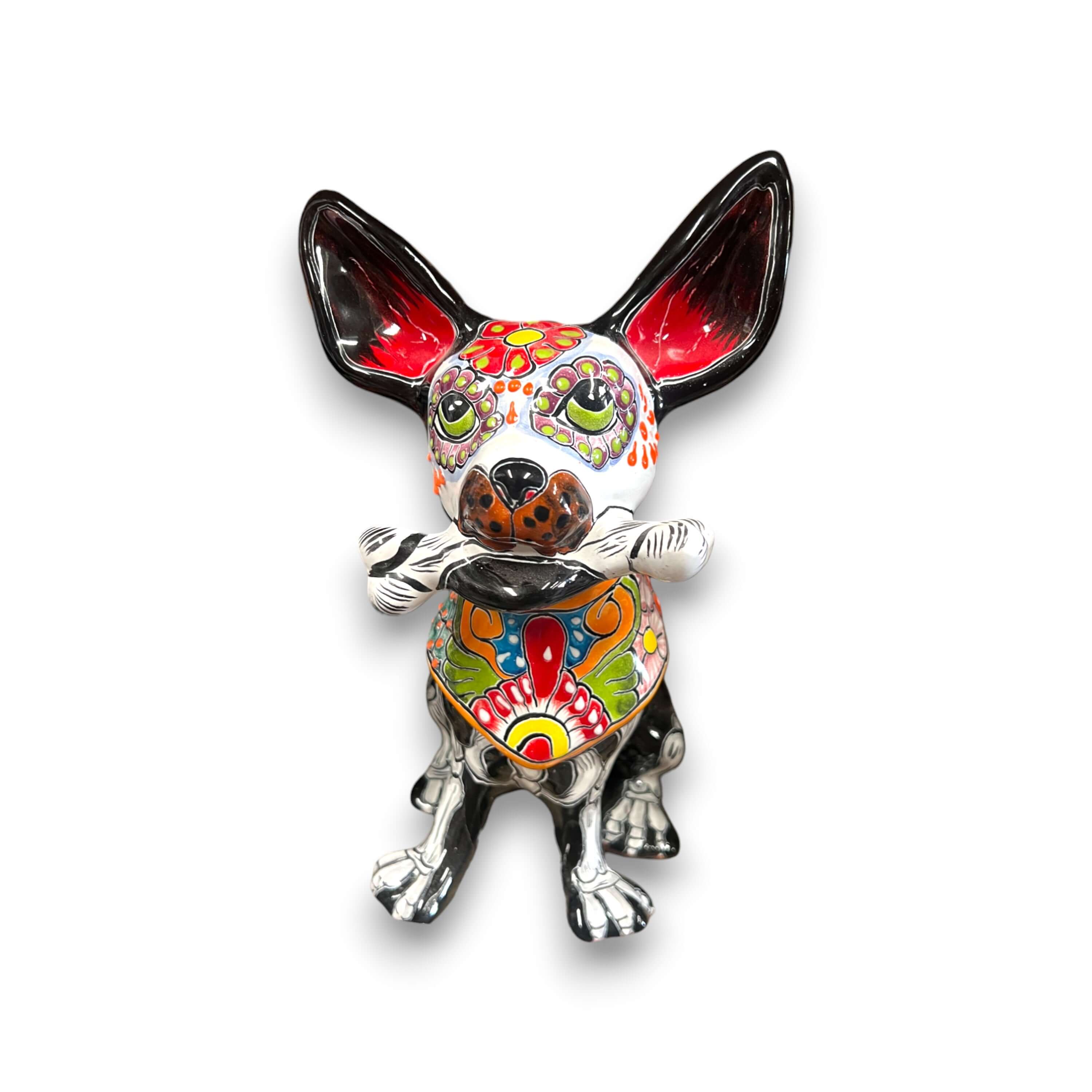 Talavera Figurine | Talavera Chihuahua Holding Bone