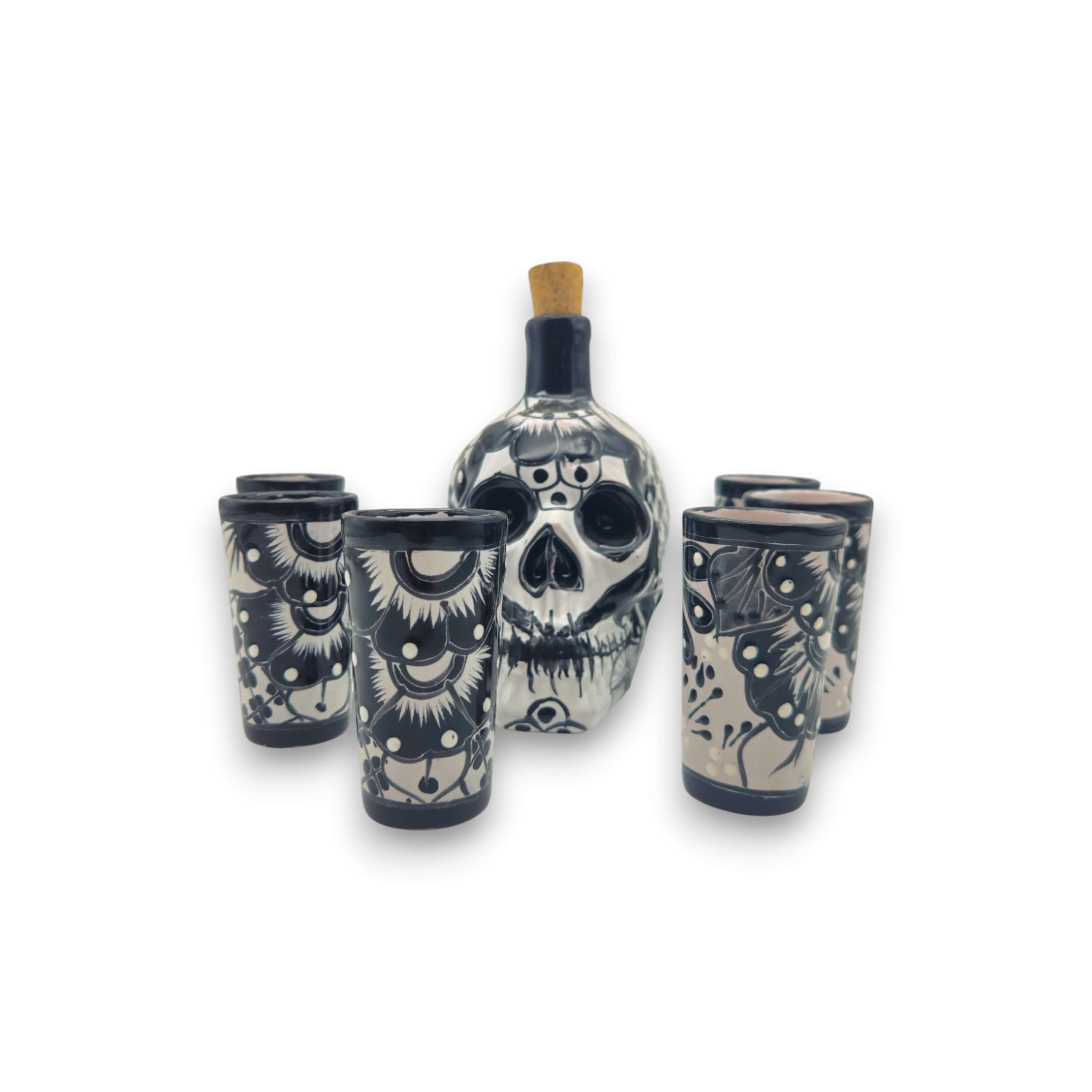 Mexican Decanter | Talavera Skull Decanter with 6 Shot Glasses
