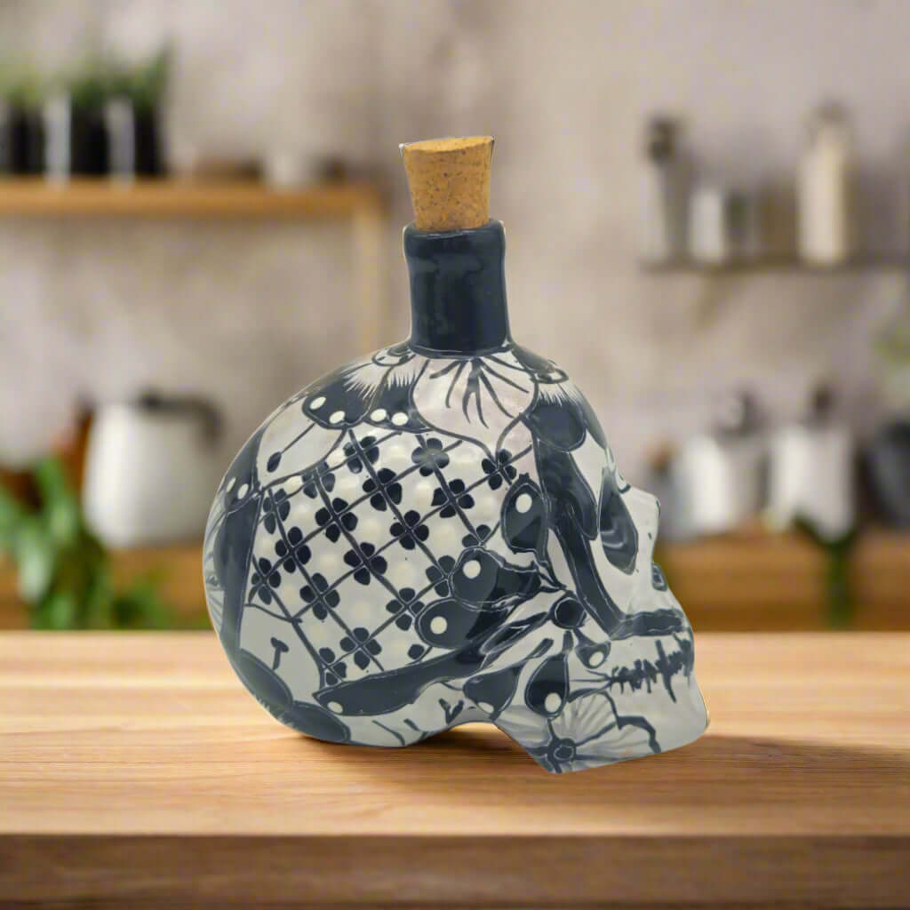 Mexican Decanter | Talavera Skull Decanter with 6 Shot Glasses