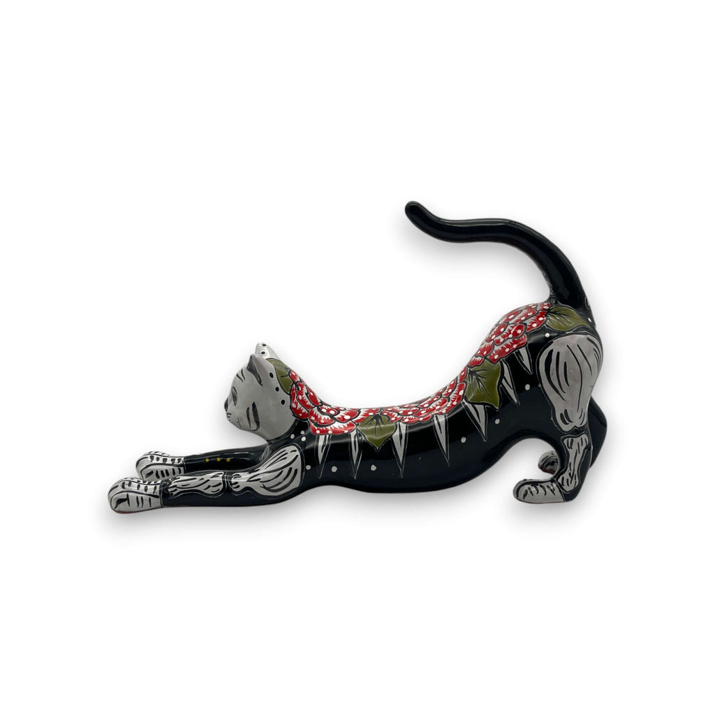 Talavera Statue | Talavera Stretching Cat Figurine