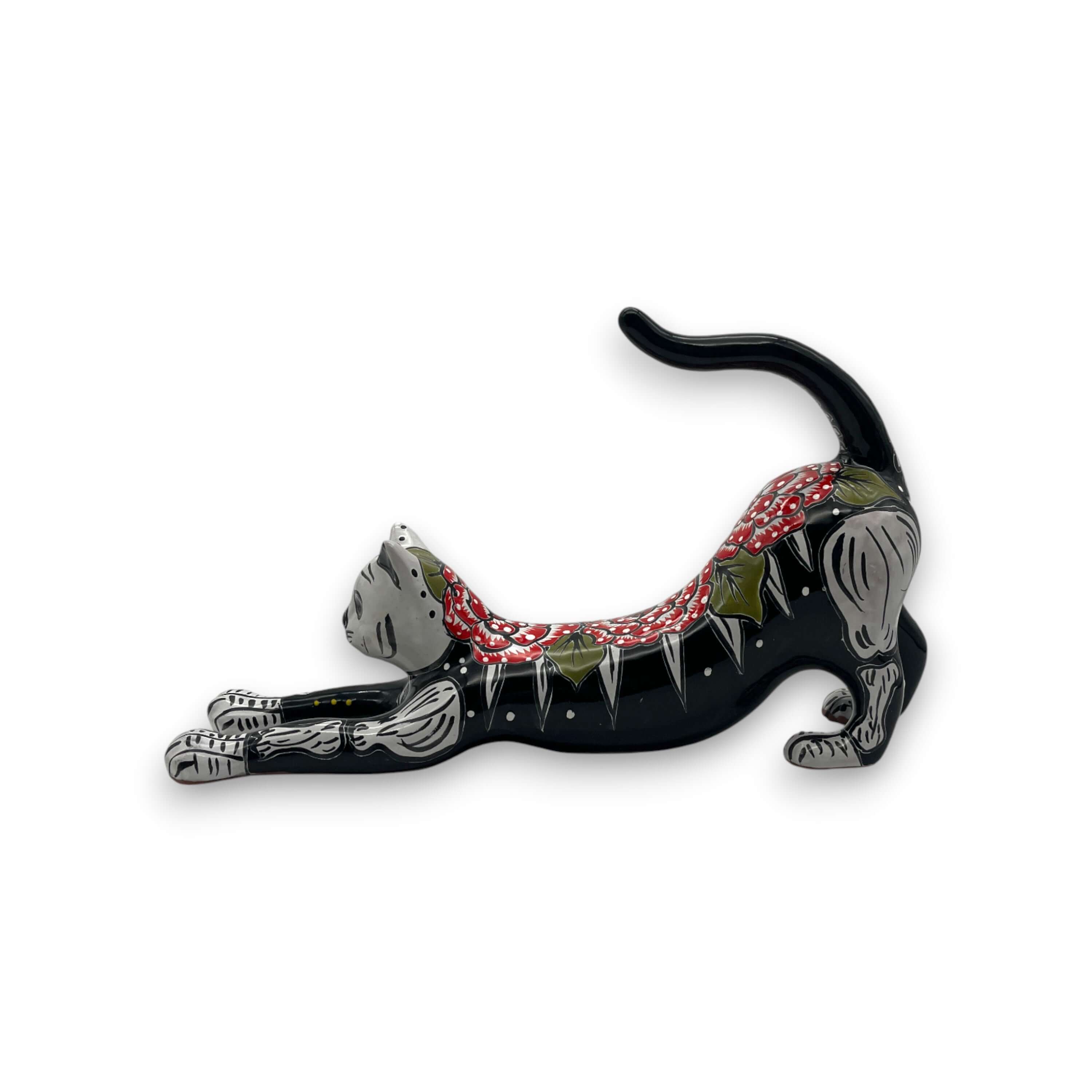 Talavera Statue | Talavera Stretching Cat Figurine