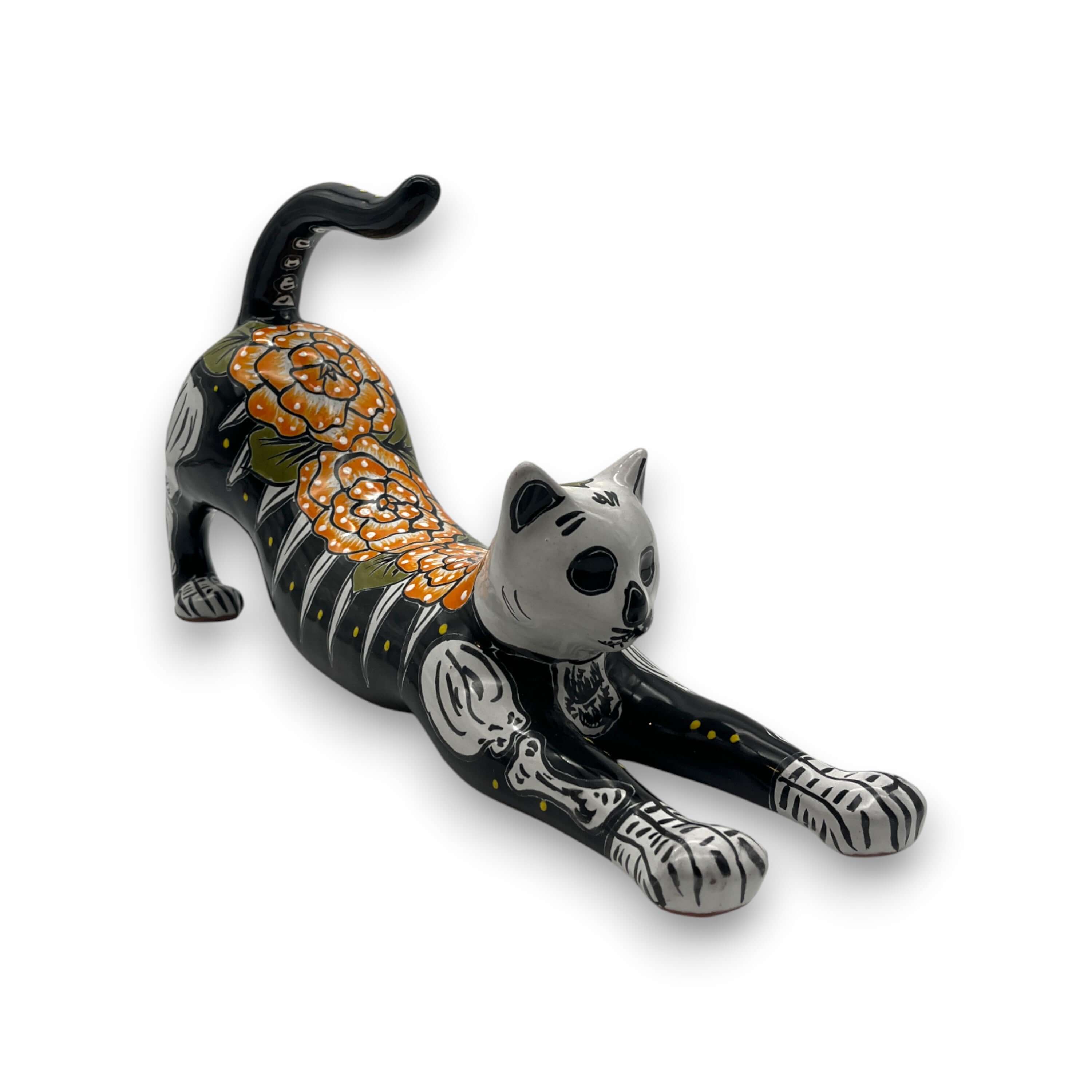 Talavera Statue | Talavera Stretching Cat Figurine