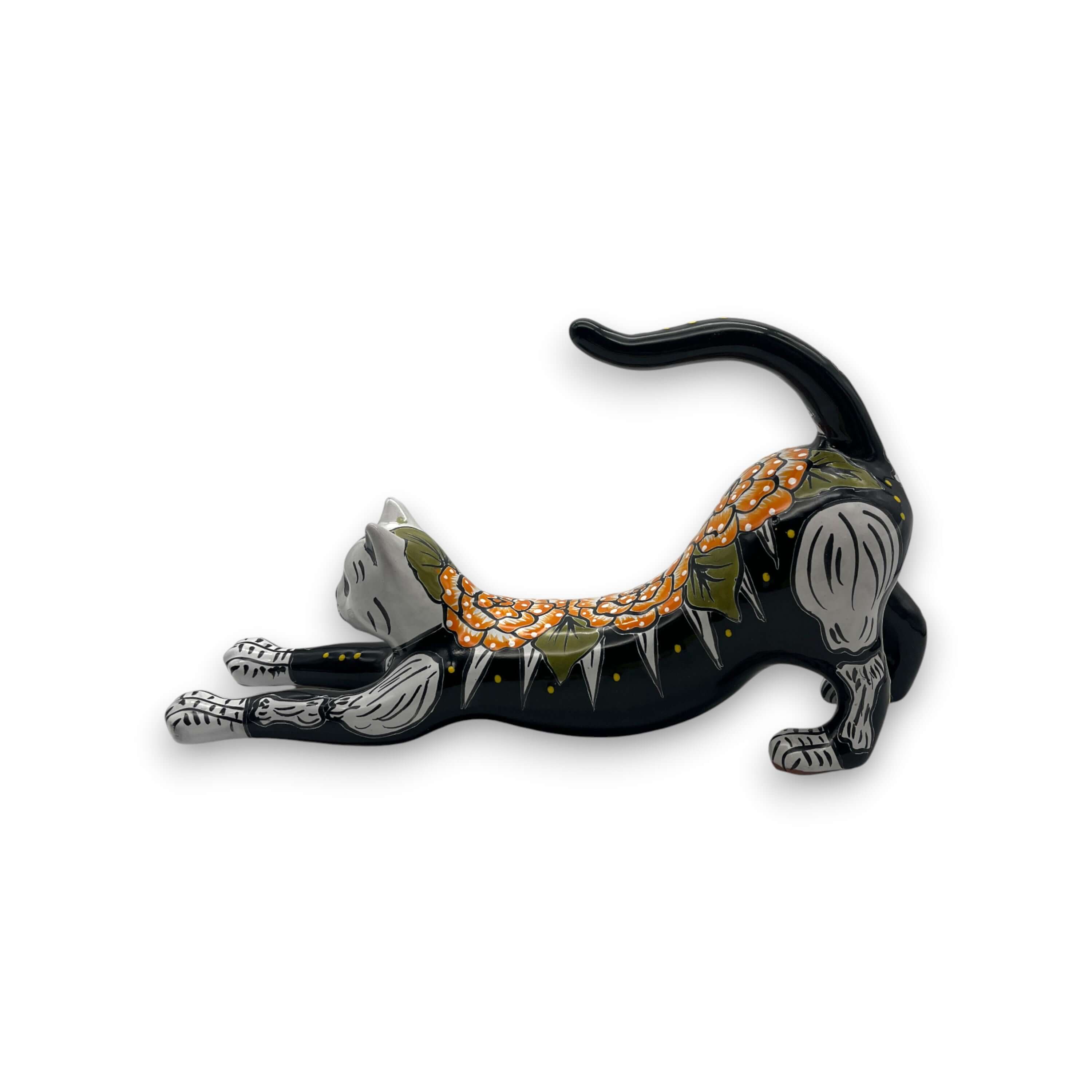 Talavera Statue | Talavera Stretching Cat Figurine