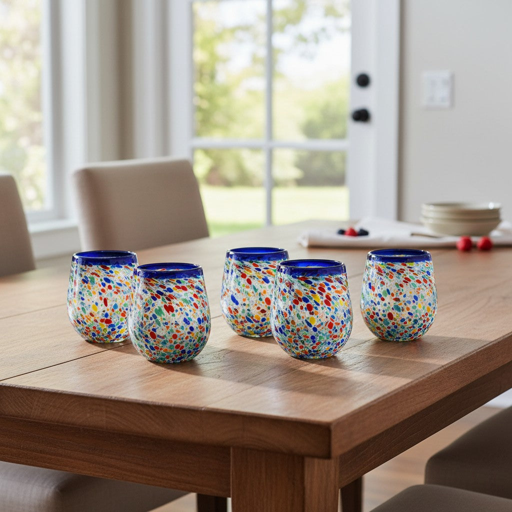 Cup | Blue Rim Confetti Wine Glass