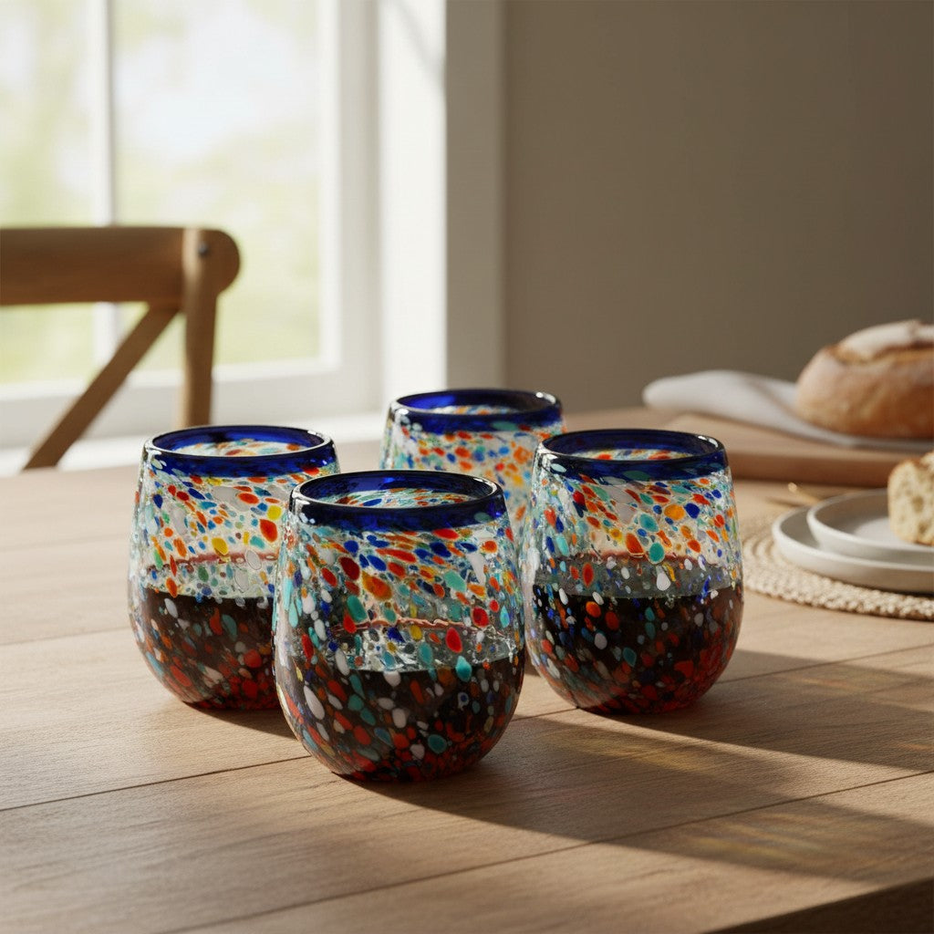 Cup | Blue Rim Confetti Wine Glass