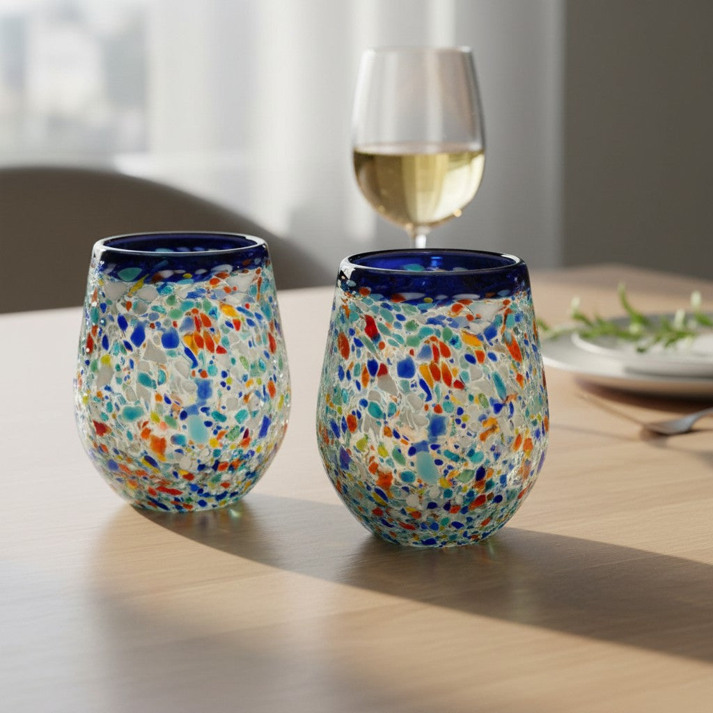 Cup | Blue Rim Confetti Wine Glass