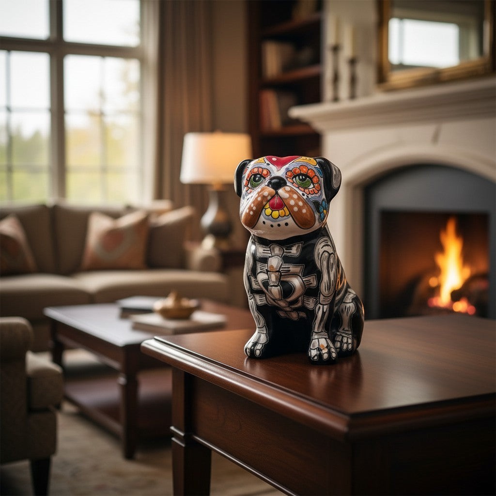 Talavera Statue | Day of the Dead Bulldog Figurine