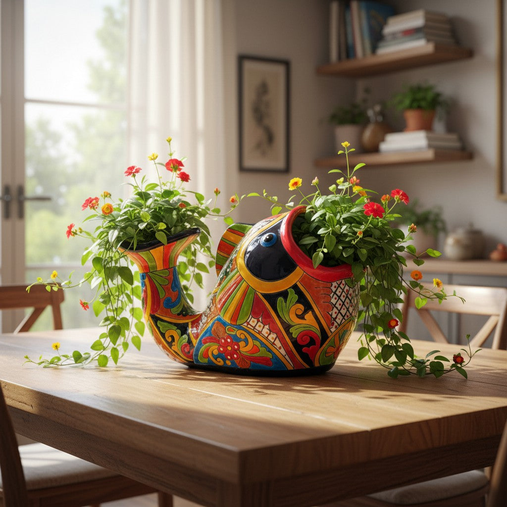 Talavera Fish Planter | Hand-Painted Mexican Ceramic Decor is a hand-painted ceramic planter made for plant displays, garden accents, windowsills, patio styling, and colorful home decor. It is a home and garden product made for decorative plant displays and giftable home styling.