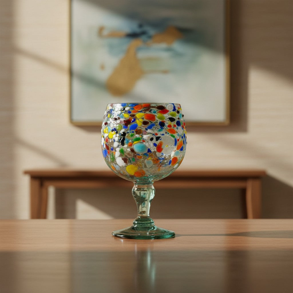 Handblown Mexican Shrimp Cocktail Glass | Confetti Pebble Fishbowl is a hand-painted ceramic bowl selected for home, kitchen, drinkware, entertaining, and gift shoppers. It focuses on use, material style, display value, and available listing options.