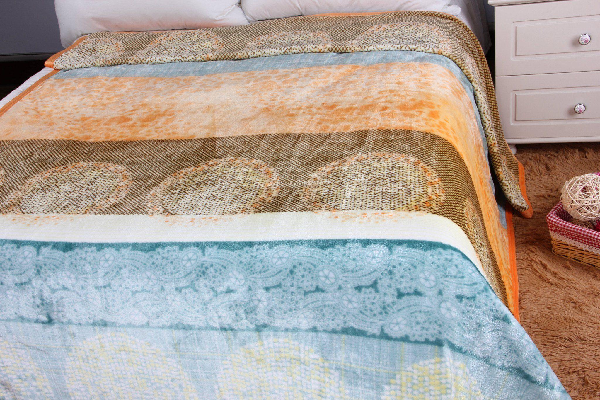 DaDa Bedding パパイヤビーチ オレンジ＆ブルー リバーシブル ソフトフリースフランネルスローブランケット (XY9841)