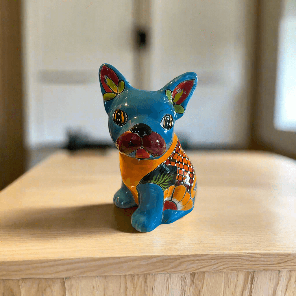 Medium Talavera French Bulldog Statue | Unique Dog Sculpture is a hand-painted ceramic figurine chosen for home decor, collector displays, shelves, desks, mantels, and giftable accent pieces. The listing focuses on decor use, ceramic style, display value, and product details.